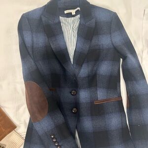 Veronica Beard Navy Checkered Blazer with Brown Accents